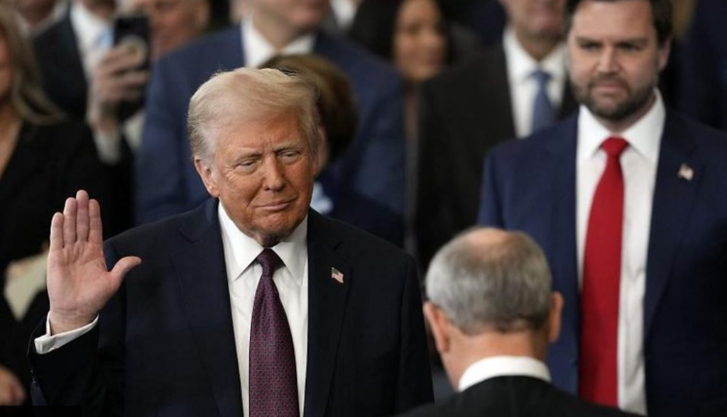 Donald Trump at his 2025 inauguration. Image courtesy of BBC Newround