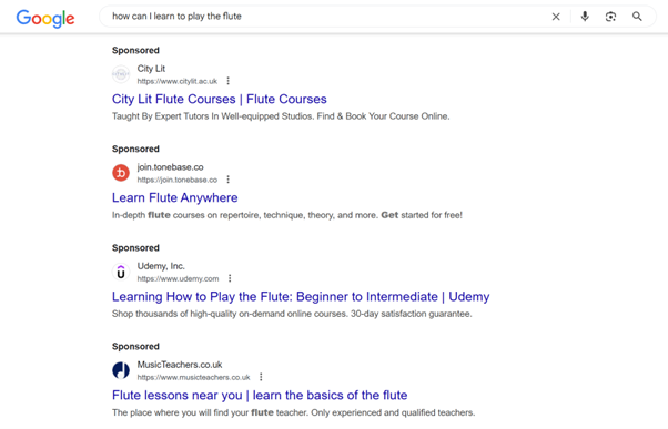 Example SERP from Google from 2023